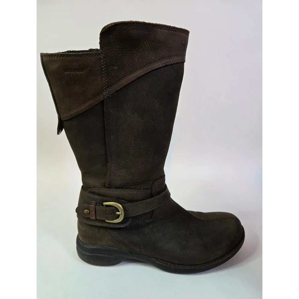 Merrell Espresso Waterproof Brown Leather Mid Calf Buckle Boots Womens 9 J69128